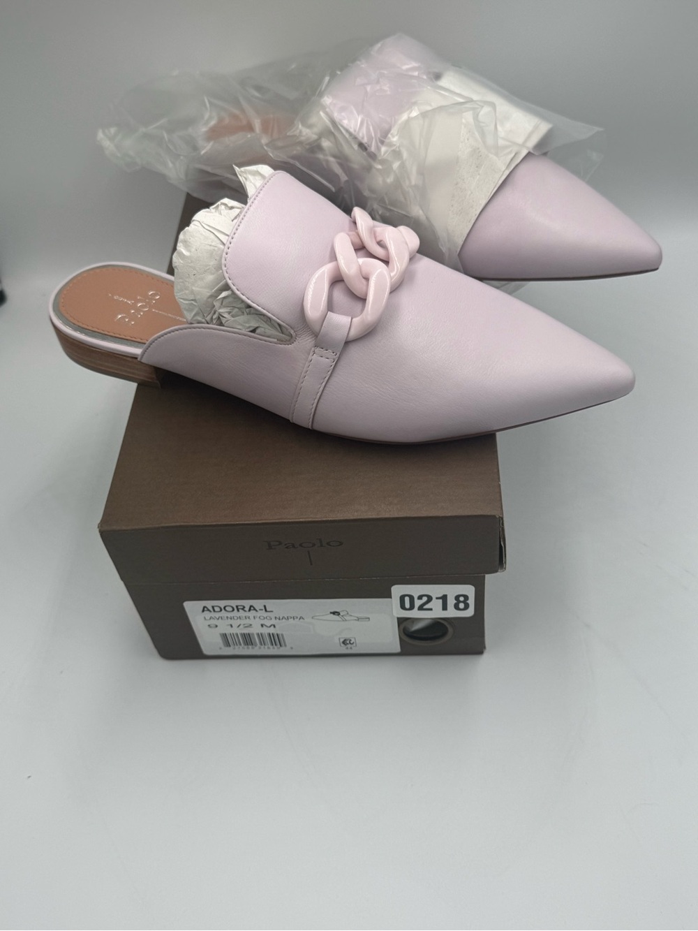 Paolo Adora L Lavender Leather Chain Mule Loafers Women’s 9.5 M New in Box
